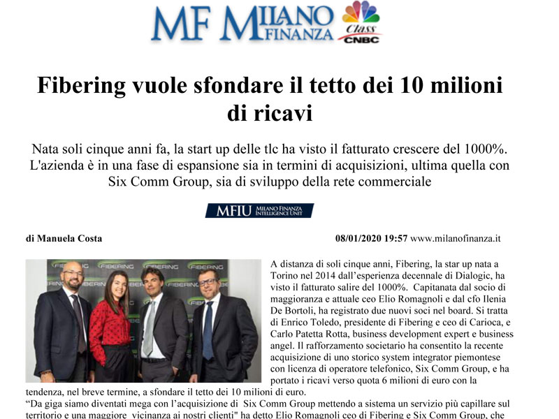FIBERING VUOLE SFONDARE IL TETTO DEI 10 MILIONI DI RICAVI