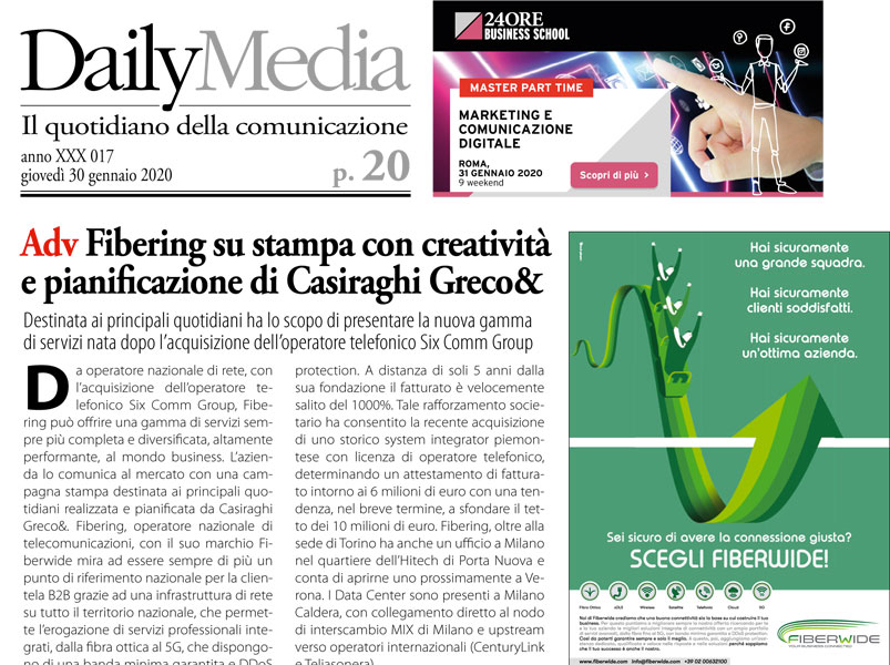 FIBERING SU STAMPA CON CREATIVITÀ E PIANIFICAZIONE DI CASIRAGHI GRECO&