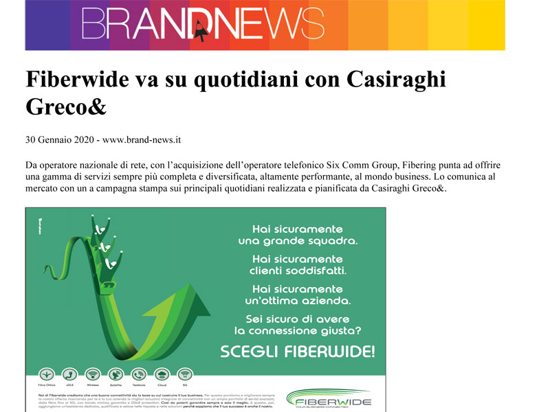 FIBERWIDE VA SU QUOTIDIANI CON CASIRAGHI GRECO&