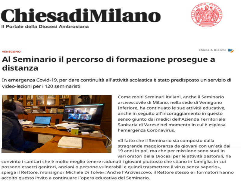 AL SEMINARIO IL PERCORSO DI FORMAZIONE PROSEGUE A DISTANZA